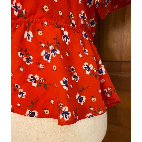 Socialite Peplum Top Women‎ XS Red Floral Elastic Waist Date Night Fall Festival - Picture 5 of 16